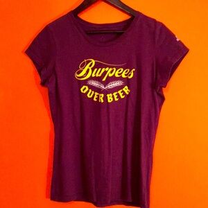 Reebok Purple “BURPEES OVER BEER”  Graphic Women's Top Sober Life Recovery Gym